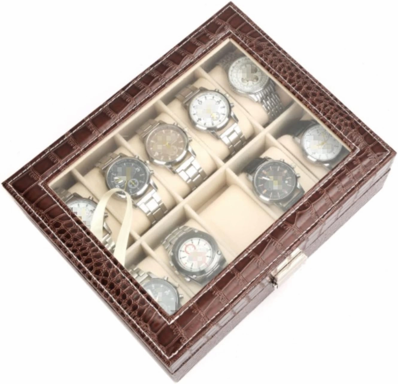 Watch Box Case PU Leather Display Organizer Holder Jewelry Storage Showcase Clea Men(Bruin)