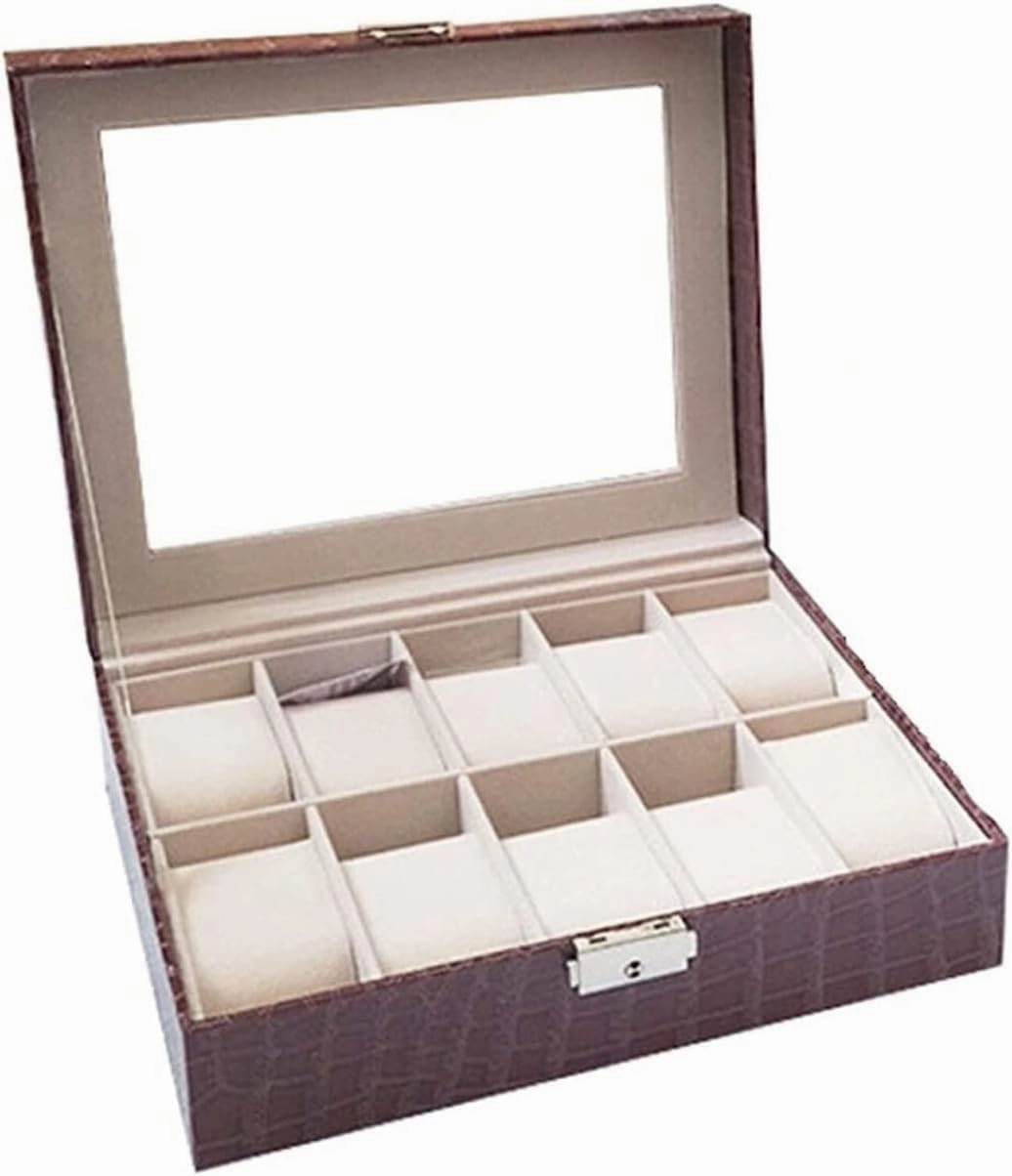 Watch Box Case PU Leather Display Organizer Holder Jewelry Storage Showcase Clea Men(Bruin)