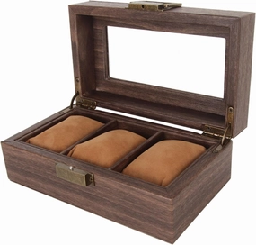Watch Box For Men,Watch Box 3 Slots,Watch Case Organizer with Real Glass Lid,3 Slot Watch Display Case Wood Detachable Pillow Glass Cover Single Layer Watch Box for Jewelry (Brown)