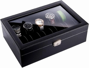 Watch Box Organizer Carbon Fiber Leather 10 Epitope Watch Display Box Watch Storage Box Transparent Sunroof With Lock Watch Holder