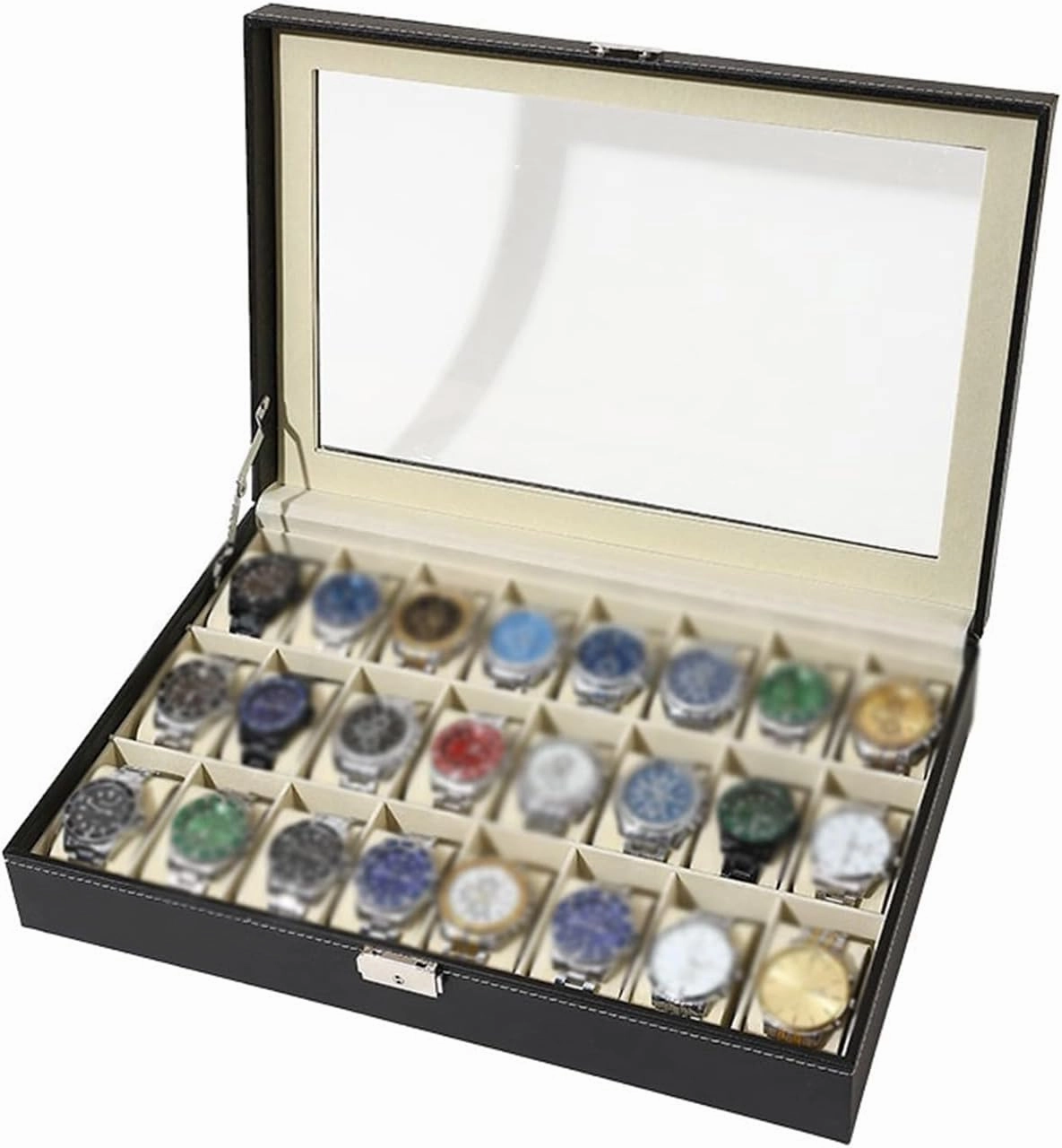Watch Box Watch Display Box With 24 Compartments Large Capacity Jewelry Collection Box Watch Organizer (excluding Watches) watch storage box