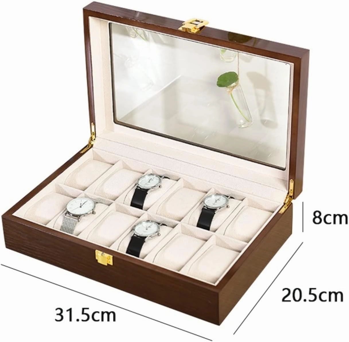 Watch Case Watch Roll Watch Winder Modern Wood Watch Box Organizer 10 Slot Watch Display Case Jewelry Showcase With Clear Top Metal Lock Watch Box Watch Organizer(Brown-31.5 * 20.5 * 8cm)