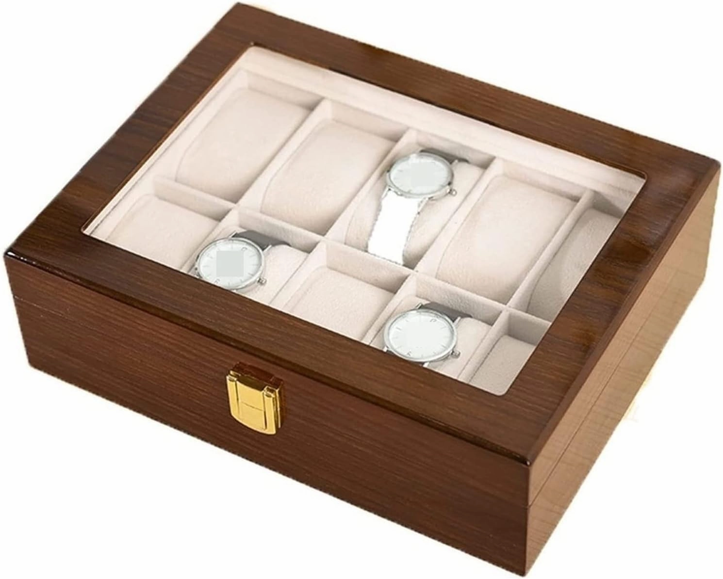 Watch Case Watch Roll Watch Winder Modern Wood Watch Box Organizer 10 Slot Watch Display Case Jewelry Showcase With Clear Top Metal Lock Watch Box Watch Organizer(Brown-31.5 * 20.5 * 8cm)