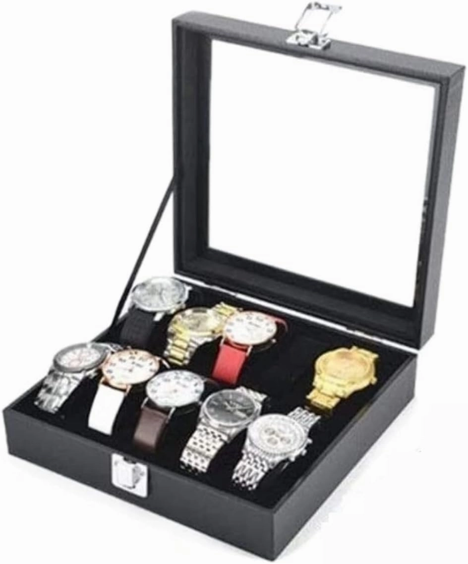 Watch Case Watch Roll Watch Winder Watches Display Storage Organizer Classic Wood Watch Box Case Clear Top Bangle Jewelry Collection Holder Watch Box Watch Organizer(Black-23 * 21 * 7cm)