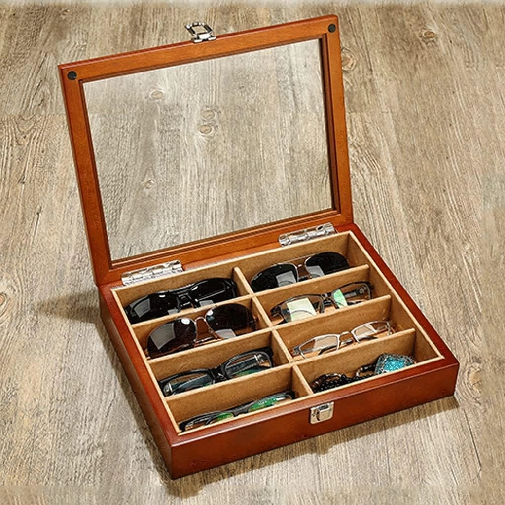 Watch Case Watch Stand Watch Winder Quartz Watch Glasses 8 Grids Wooden Jewelry Storage Box With Transparent Top Cover Watch Roll Watch Holder (Color : B, Size : 33.7 * 26.3 * 6.3