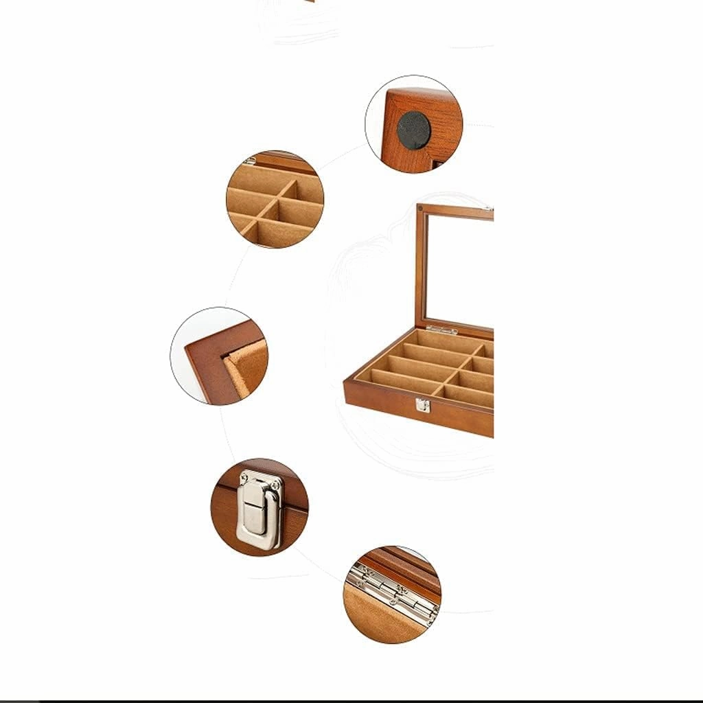 Watch Case Watch Stand Watch Winder Quartz Watch Glasses 8 Grids Wooden Jewelry Storage Box With Transparent Top Cover Watch Roll Watch Holder (Color : B, Size : 33.7 * 26.3 * 6.3