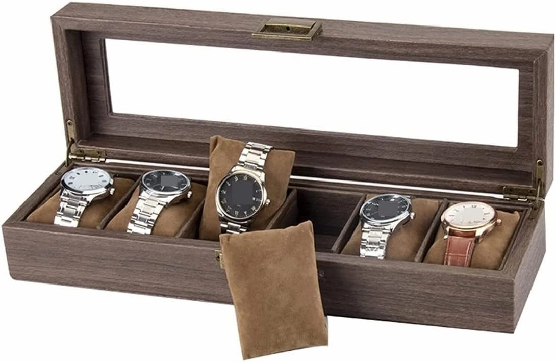 Watch Roll Watch Case Watch Stand Watch Box Elegant Vintage PU Leather Wood 6 Grids Watch Box Jewelry Storage Display Box Case Holder Watch Showcase Watch Winder Watch Organizer
