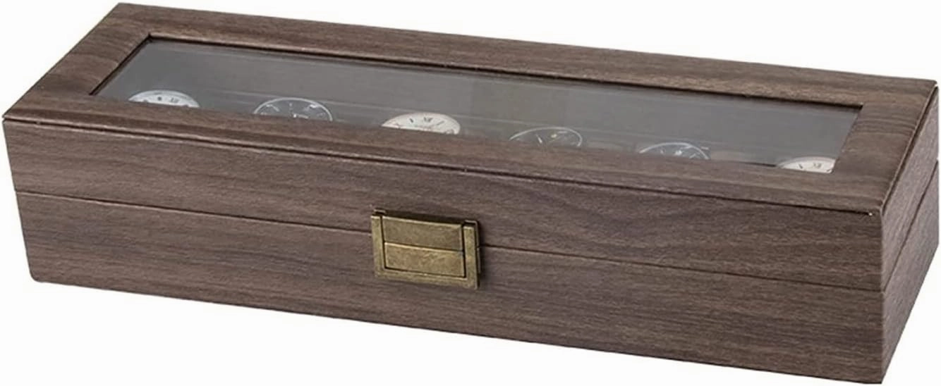 Watch Roll Watch Case Watch Stand Watch Box Elegant Vintage PU Leather Wood 6 Grids Watch Box Jewelry Storage Display Box Case Holder Watch Showcase Watch Winder Watch Organizer