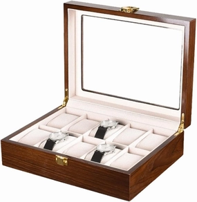Watch Roll Watch Case Watch Stand Watch Box Modern Wood Watch Box Organizer 10 Slot Watch Display Case Jewelry Showcase With Clear Top Metal Lock Watch Winder Watch Organizer ( Color : Brown , Size :