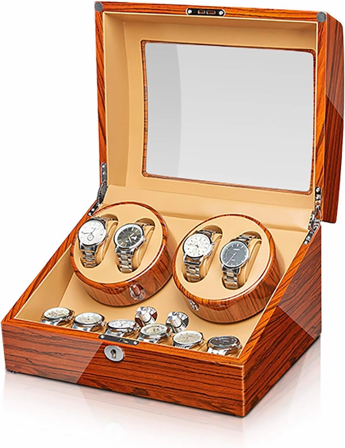 Watch Stand Watch Winders for Automatic Watches - Ebonized Wood Watches Winding Case Silent Motor Watch Shaker Automatic Mechanical Watches Winder Watches Storage Box with Access Control Qui