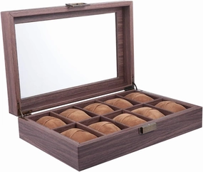 Watch Storage Box 10 Slots Watch Case Wood Grain Pu Leather Organizer for Men