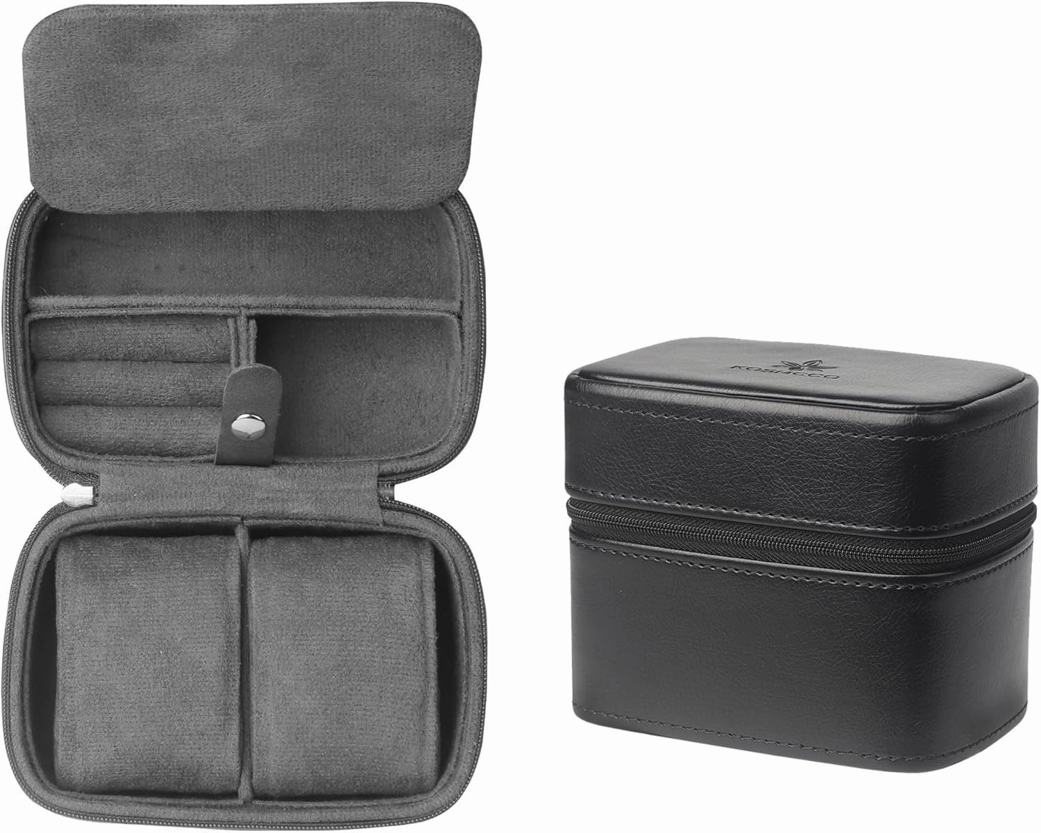 Watch Travel Case - 2 Slot Watch Case with Soft Lining and Accessories Compartment, Gift for Watch Lovers (Black & Slate)