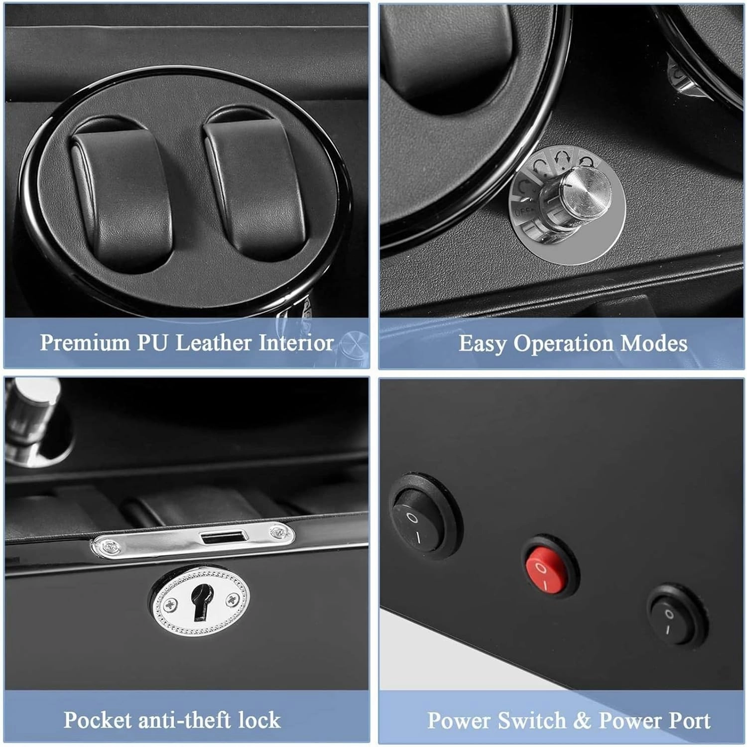 Watch Winder Automatic Watch Winder Box Self-Winding Mechanical Watch Rocker Storage Display Case with 4 Watch Winder Positions and 6 Display Storage Spaces wit