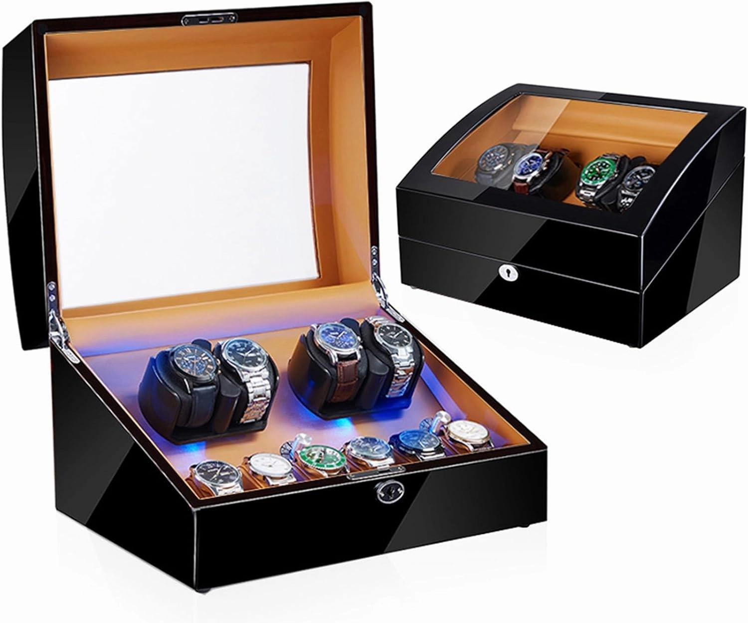 Watch Winder Automatic Watch Winder Box Self-Winding Mechanical Watch Rocker Storage Display Case with 4 Watch Winder Positions and 6 Display Storage Spaces wit