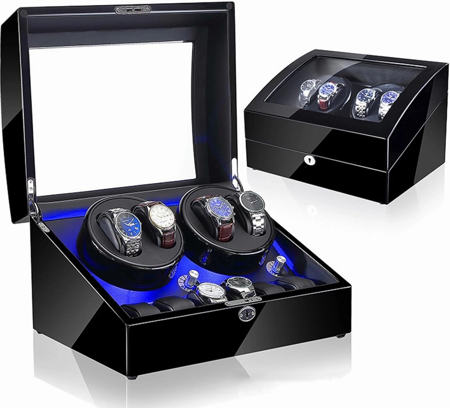 Watch Winder Automatic Watch Winder Box Self-Winding Mechanical Watch Rocker Storage Display Case with 4 Watch Winder Positions and 6 Display Storage Spaces wit
