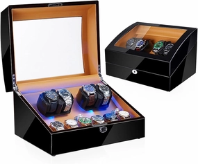 Watch Winder Automatic Watch Winder Box Self-Winding Mechanical Watch Rocker Storage Display Case with 4 Watch Winder Positions and 6 Display Storage Spaces wit