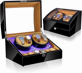 Watch Winder Automatic Watch Winder Box Self-Winding Mechanical Watch Rocker Storage Display Case with 4 Watch Winder Positions and 6 Display Storage Spaces wit