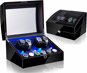 Watch Winder Automatic Watch Winder Box Self-Winding Mechanical Watch Rocker Storage Display Case with 4 Watch Winder Positions and 6 Display Storage Spaces wit