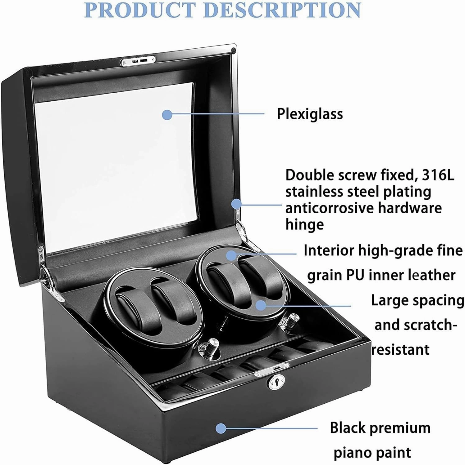 Watch Winder Automatic Watch Winder Box Self-Winding Mechanical Watch Rocker Storage Display Case with 4 Watch Winder Positions and 6 Display Storage Spaces wit