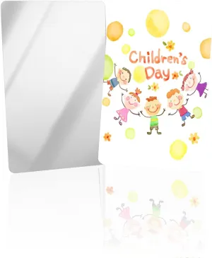 Watercolor Children Celebration Bright Compact Mirror Bulk 4 Pack Card Mirror, Cute Children's Day Small Compact Mirror for Purse, Rectangular Handheld Pocket Makeup Mirror
