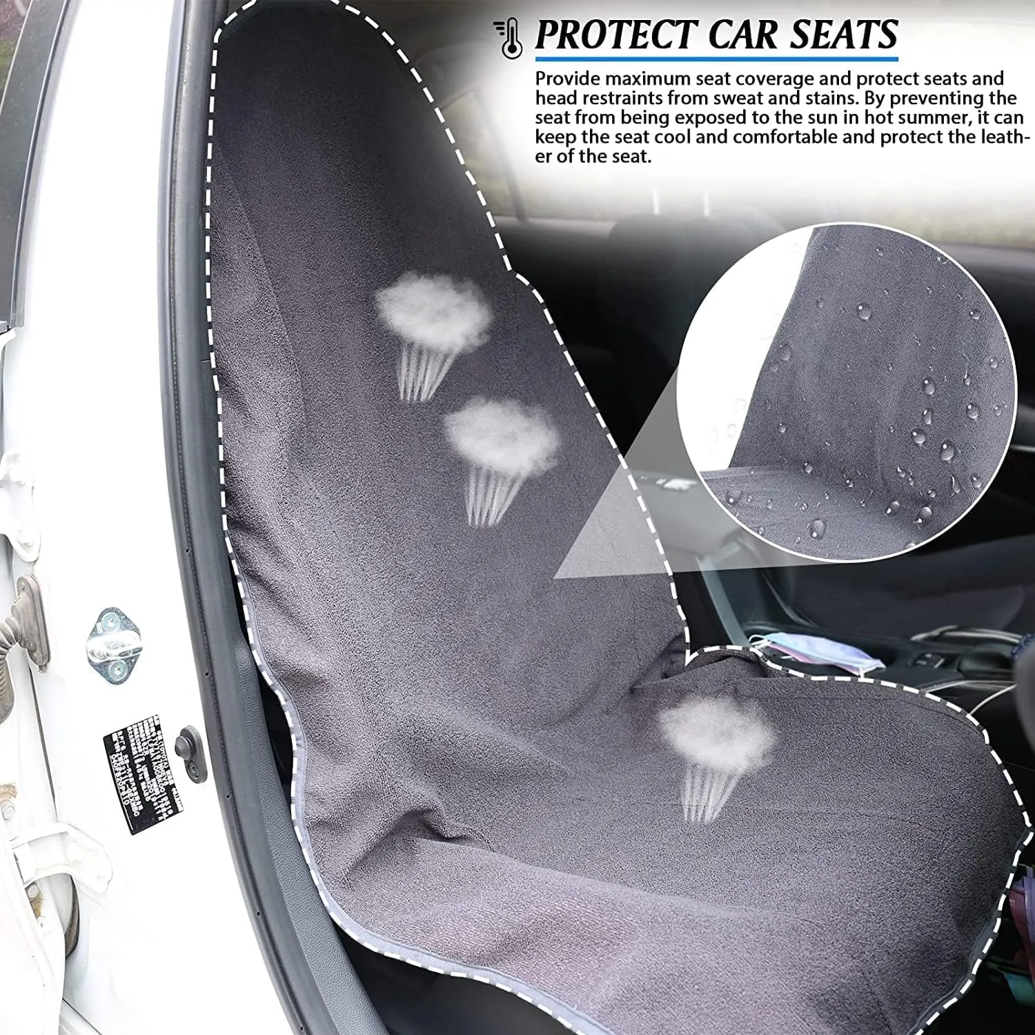 Waterproof Sweating Car Seat Cover for Post Gym Workout, Running, Swimming, Beach and Hiking, Universal Fit Non-Slip Bucket Seat Protector for Cars SUV Trucks, Machine Washable (Grey)