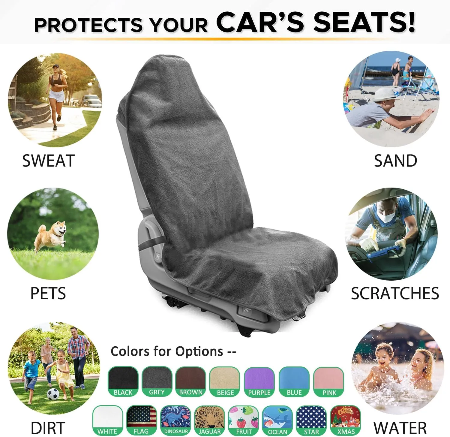 Waterproof Sweating Car Seat Cover for Post Gym Workout, Running, Swimming, Beach and Hiking, Universal Fit Non-Slip Bucket Seat Protector for Cars SUV Trucks, Machine Washable (Grey)