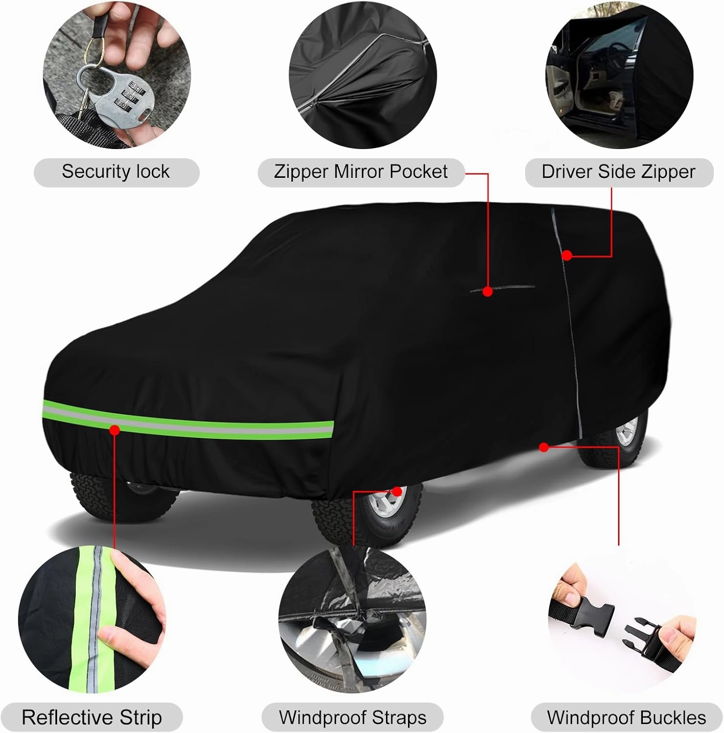 Waterproof Car Cover Replace for 1992-2006 Chevy Tahoe/GMC Yukon/Cadillac Escalade, 6 Layers All Weather Car Cover with Zipper Door & Windproof Bands for Snow Rain Dust Protection