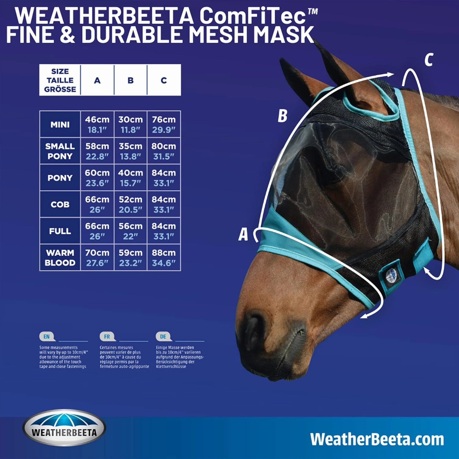 WeatherBeeta ComFiTec Fine Mesh Mask with Ears, Grey/Turquoise, Mini