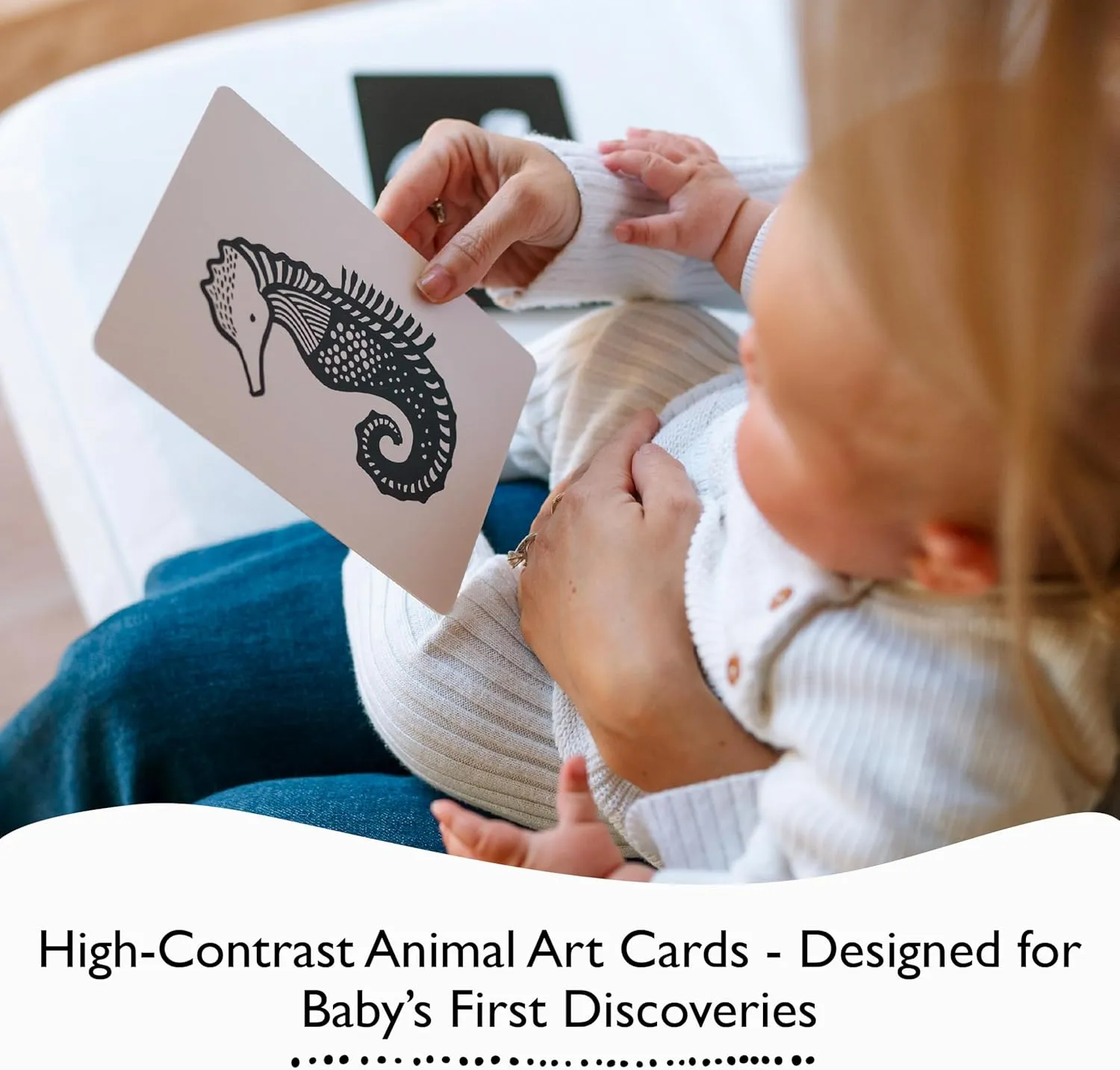 Wee Gallery Art Cards for Baby, Durable High Contrast Black and White Animal Flashcards for Newborns, Brain Development, Sensory Toys, Tummy Time Essentials for Infant and Toddler - Safari Animals