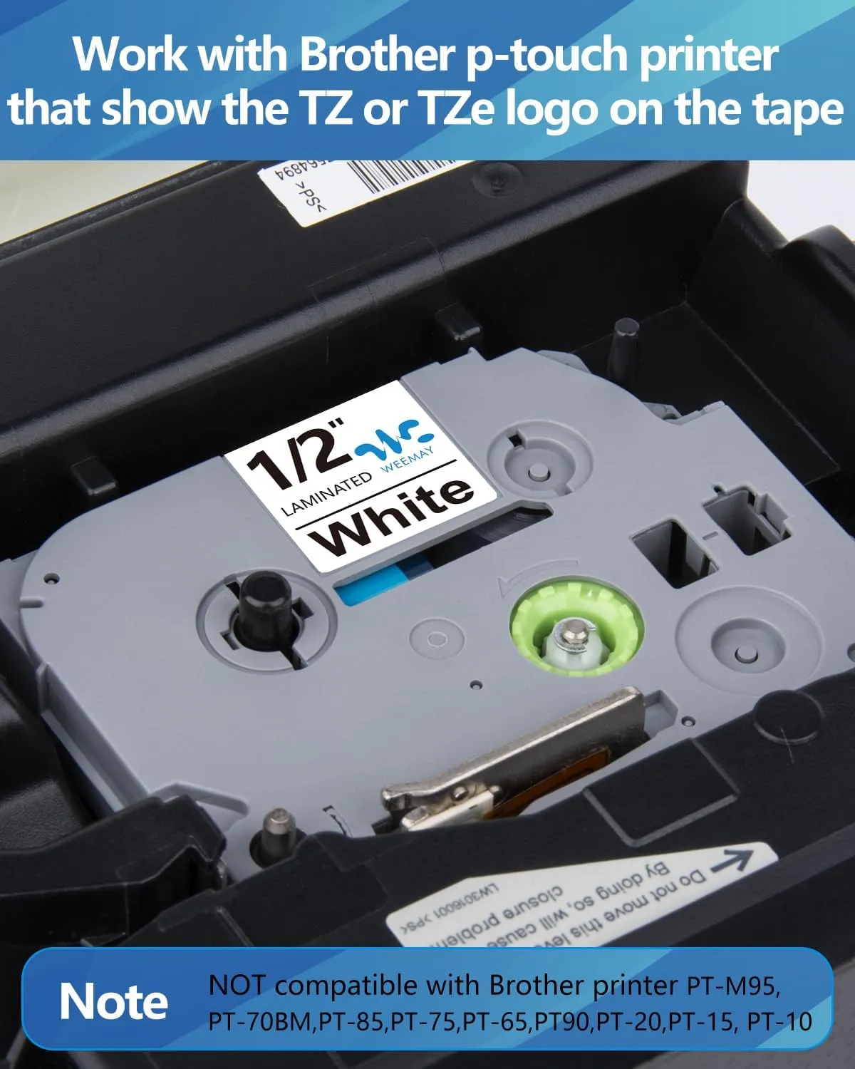 Weemay 1/2" Label Maker Refills Compatible for Brother Tze Tz Tape 12mm 0.47 Laminated White, for Ptouch Label Maker Machine Cube PTD210 PTP701BT PTD220 PTH110 PTH110BP PTH111 PTP750W PTD600, 6 Pack