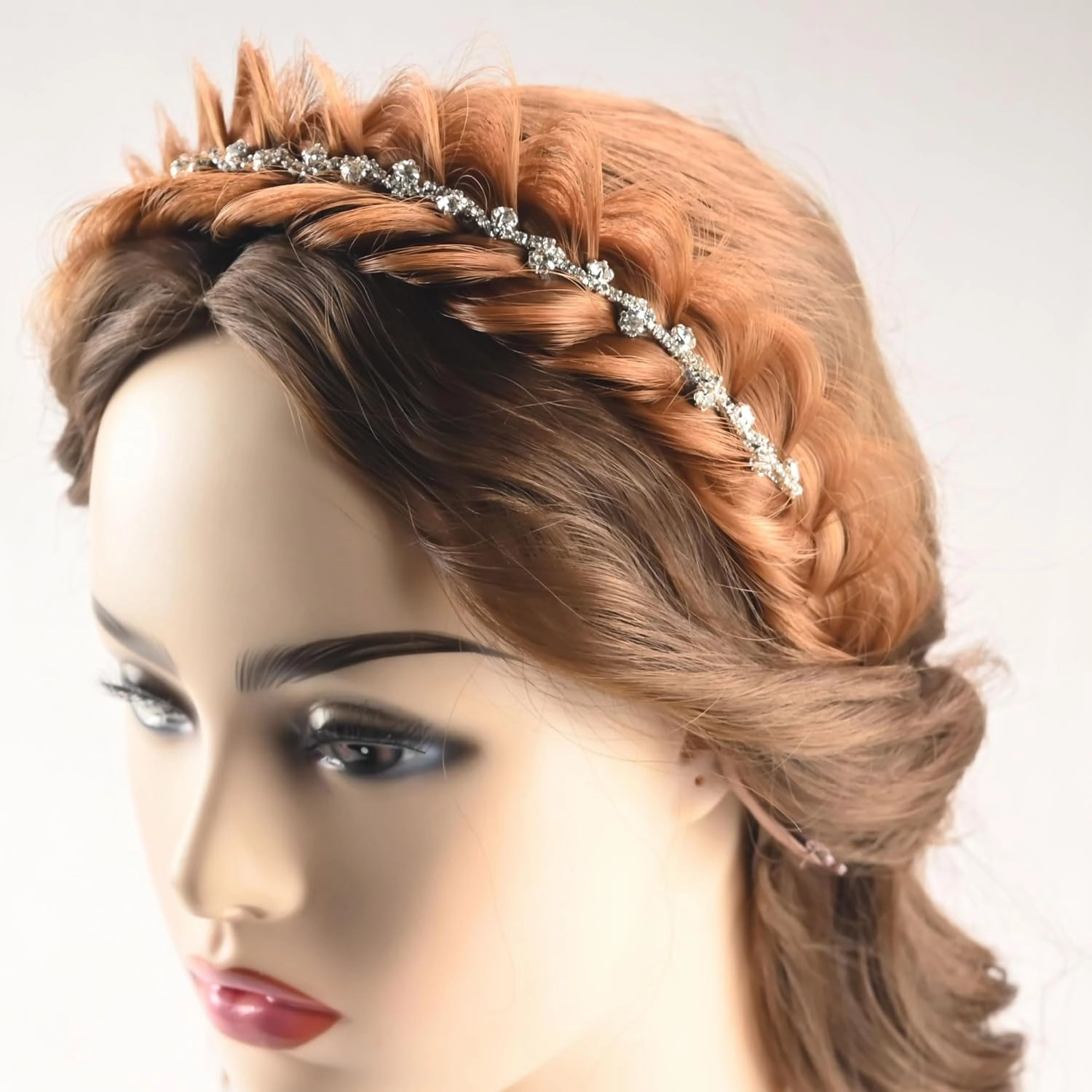 Wide Fishtail Braid Braided Headband Crystal Deco Style Messy Braided Headband Hoop Elastic Non-slip Band for Women and Girl Fashion Hair Accessories(Blonde)