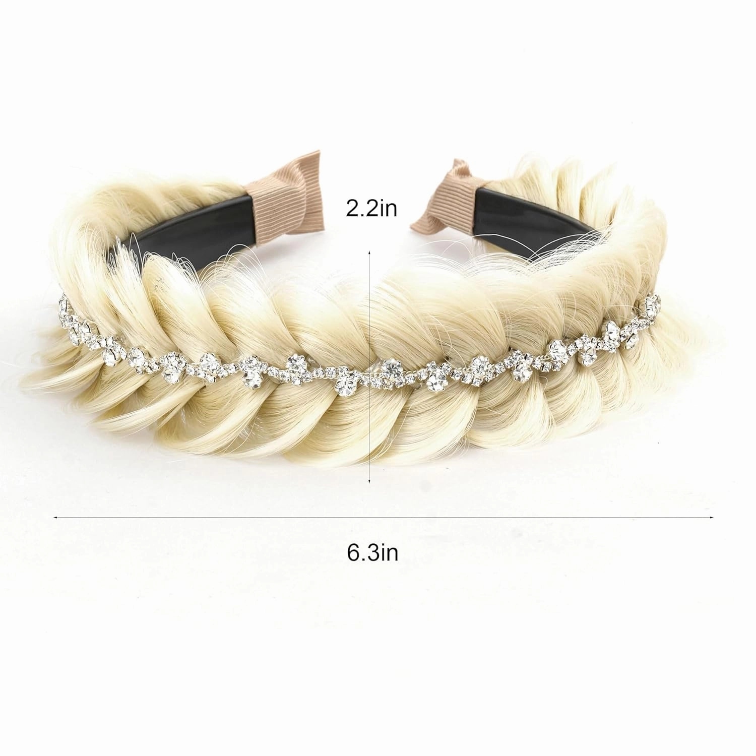 Wide Fishtail Braid Braided Headband Crystal Deco Style Messy Braided Headband Hoop Elastic Non-slip Band for Women and Girl Fashion Hair Accessories(Blonde)