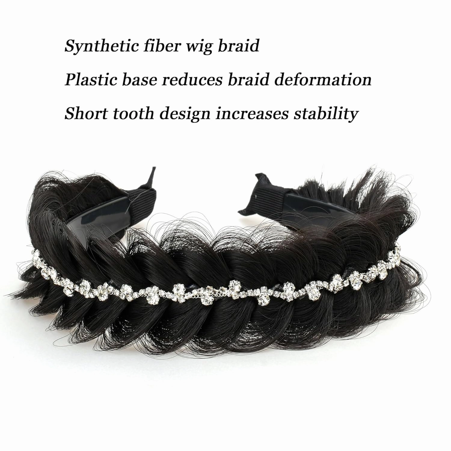 Wide Fishtail Braid Braided Headband Crystal Deco Style Messy Braided Headband Hoop Elastic Non-slip Band for Women and Girl Fashion Hair Accessories（Dark Brown）