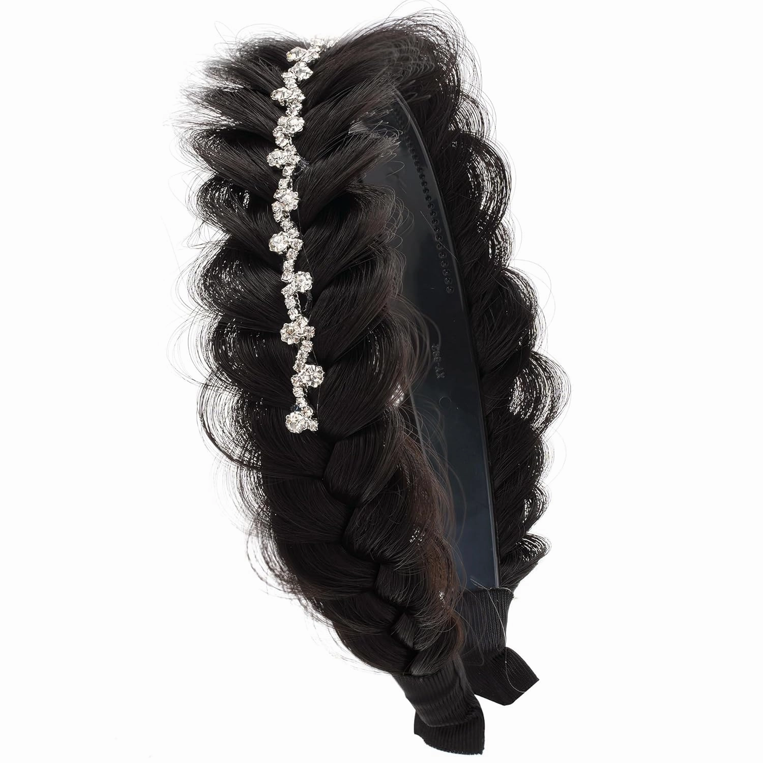 Wide Fishtail Braid Braided Headband Crystal Deco Style Messy Braided Headband Hoop Elastic Non-slip Band for Women and Girl Fashion Hair Accessories（Dark Brown）