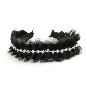 Wide Fishtail Braid Braided Headband Crystal Deco Style Messy Braided Headband Hoop Elastic Non-slip Band for Women and Girl Fashion Hair Accessories（Dark Brown）
