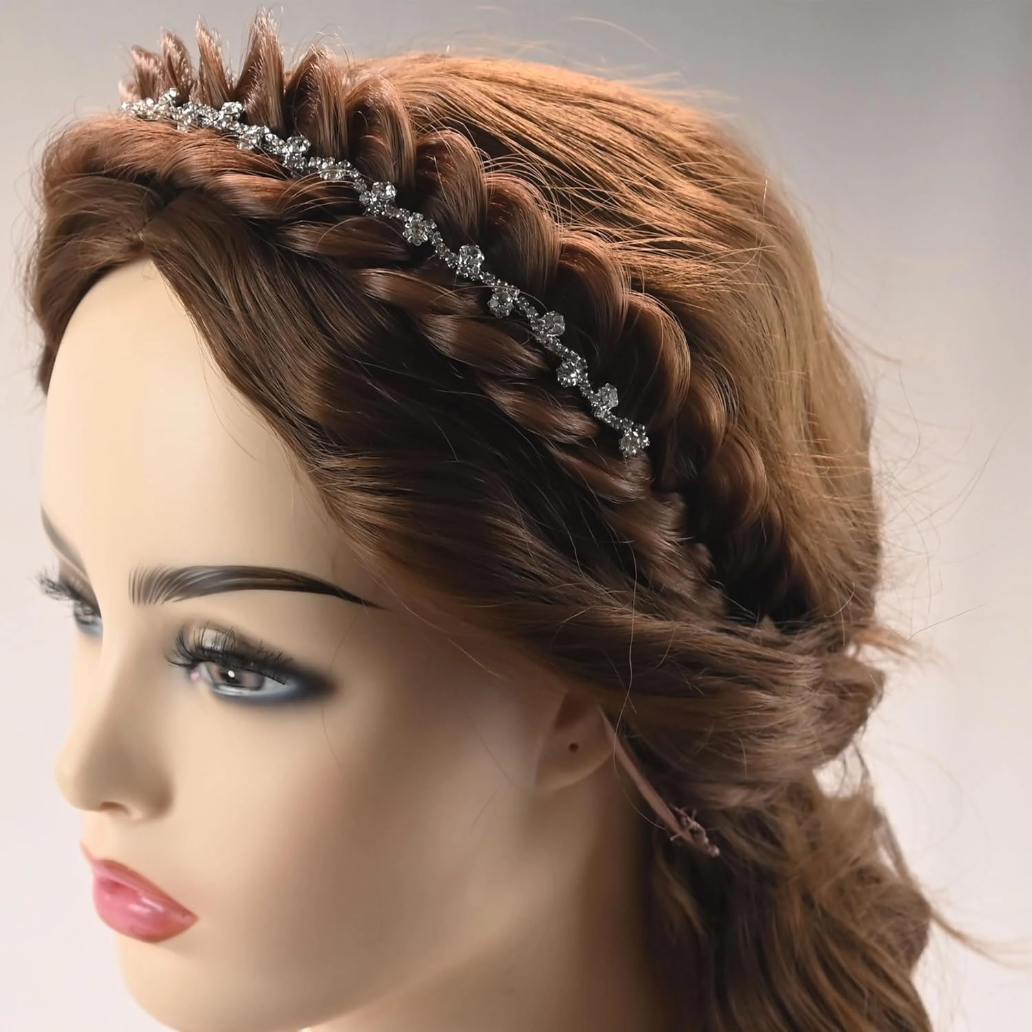 Wide Fishtail Braid Braided Headband Crystal Deco Style Messy Braided Headband Hoop Elastic Non-slip Band for Women and Girl Fashion Hair Accessories（Dark Brown）