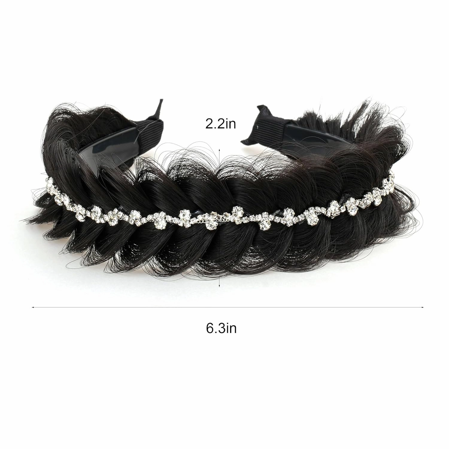 Wide Fishtail Braid Braided Headband Crystal Deco Style Messy Braided Headband Hoop Elastic Non-slip Band for Women and Girl Fashion Hair Accessories（Dark Brown）