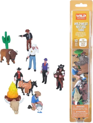 Wild Republic Figurines Tube, Cowboy Action Figures, Ten Piece West Set Kids Toys, Gifts for Boys, Wild West Figurines Tube (20817)