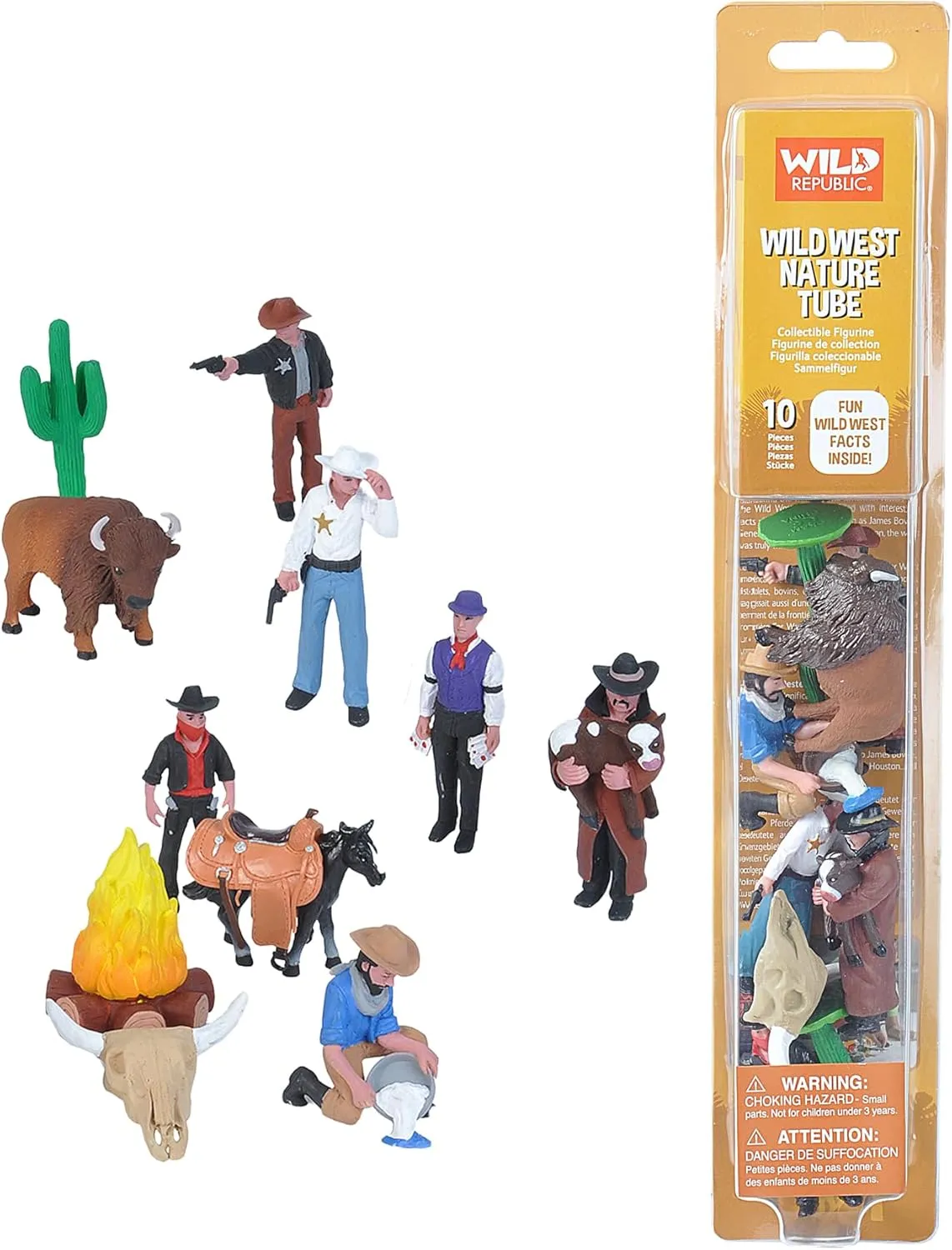 Wild Republic Figurines Tube, Cowboy Action Figures, Ten Piece West Set Kids Toys, Gifts for Boys, Wild West Figurines Tube (20817)