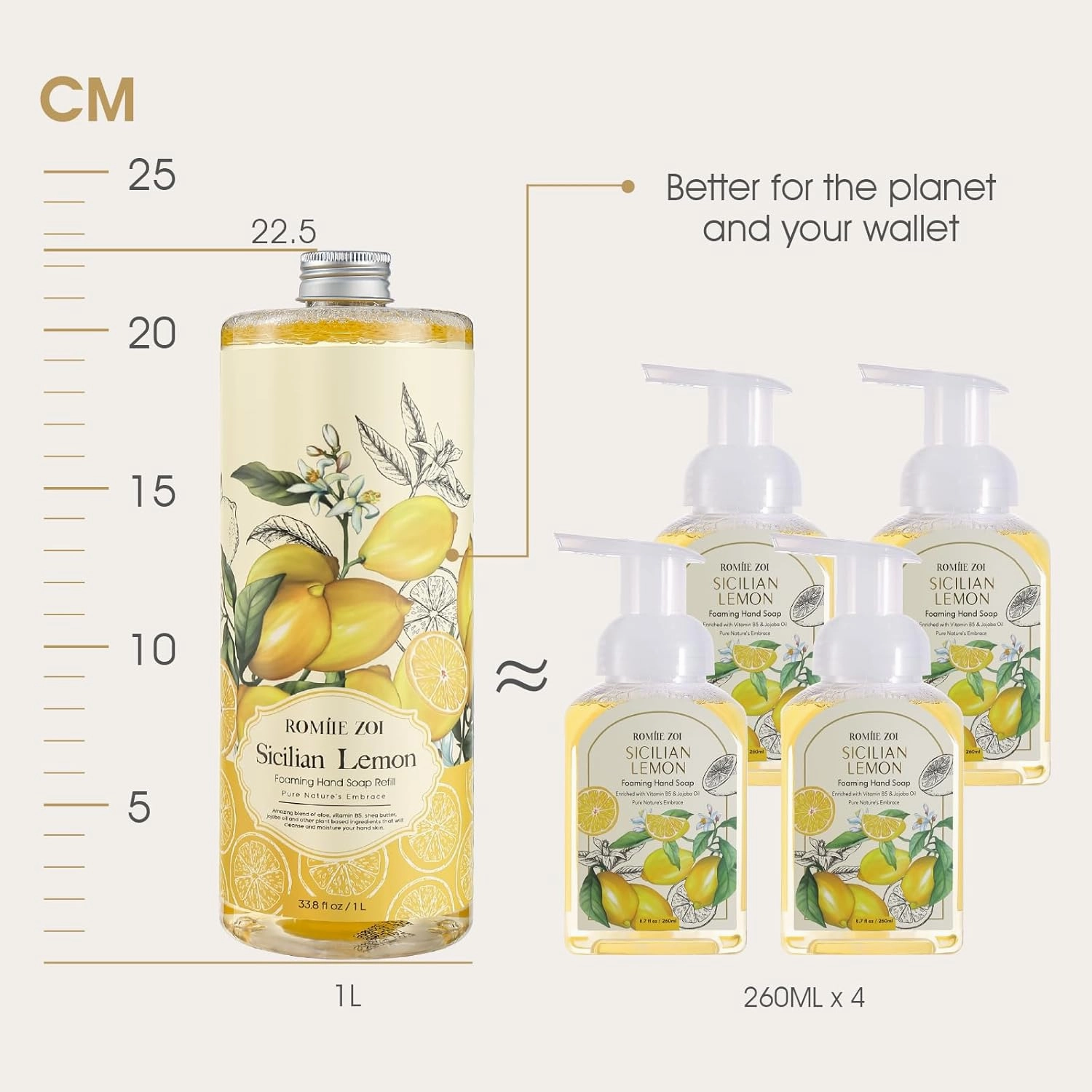 Wild Lemon Scented Foaming Hand Soap Refill Gift Set -3 Pack with Dispenser, Non-Toxic and Biodegradable Formula, Moisturizing with Essential Oil for Sensitive Skin (33.8 Fl Oz x 3)