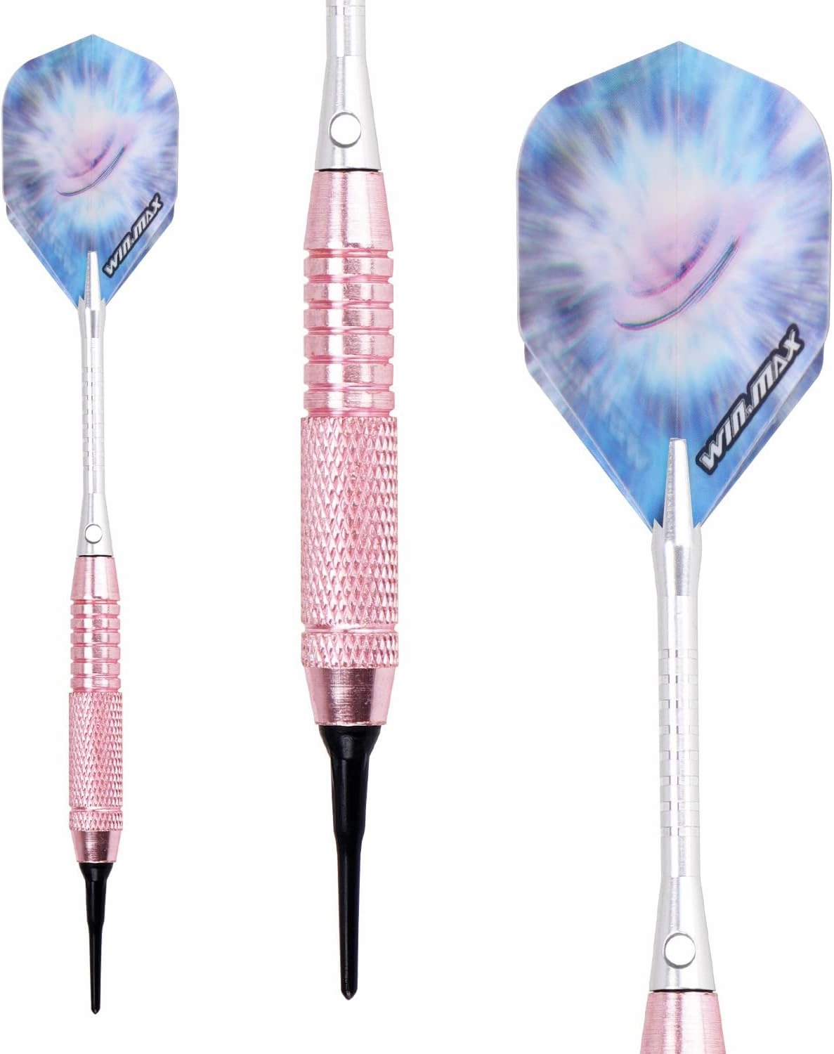 WIN.MAX Darts Plastic Tip - Soft Tip Darts Set - 12 Pcs 18 Gram with 100 Extra Dart Tips 12 Flights Flight Protectors and Wrench for Electronic Dart Board