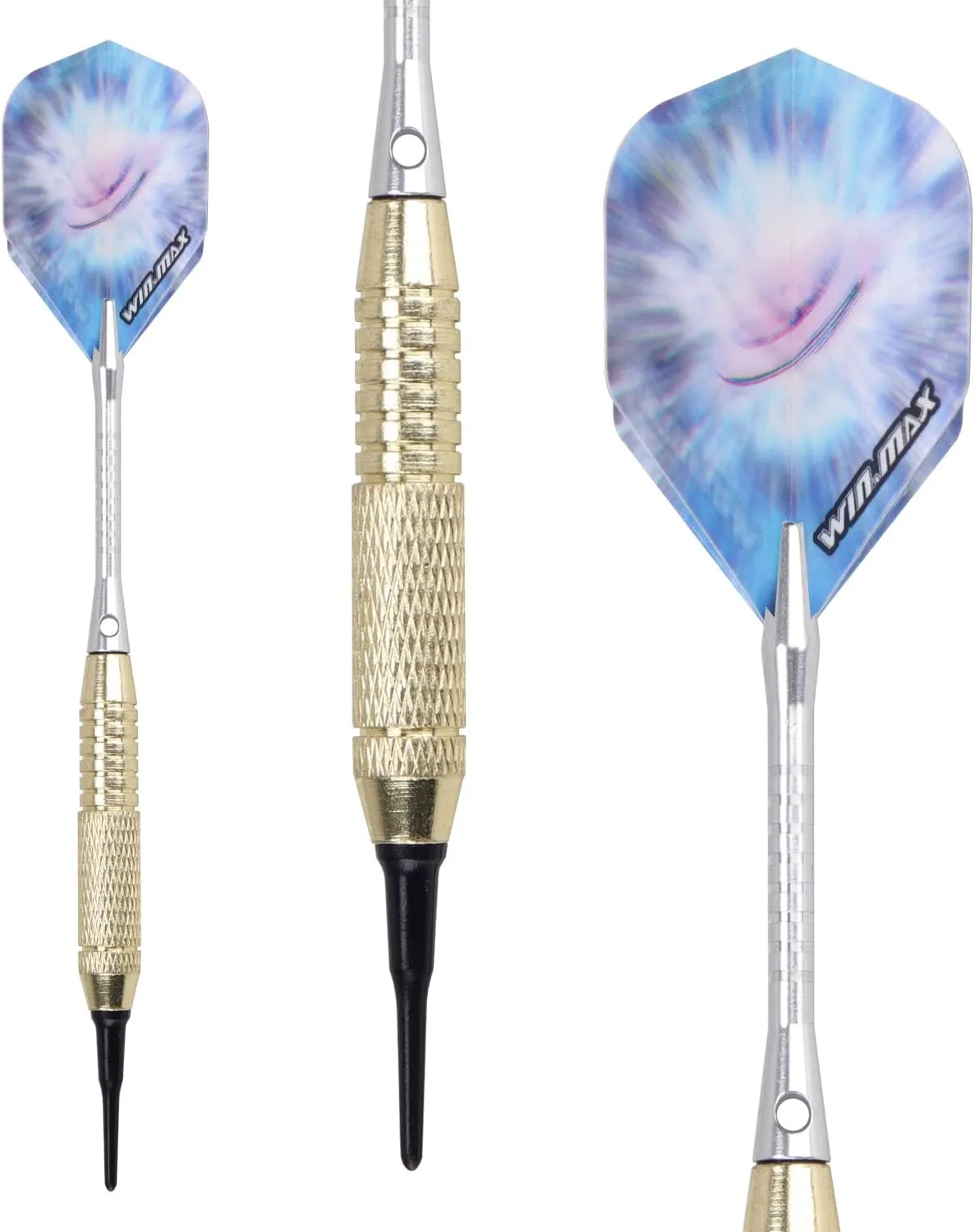 WIN.MAX Darts Plastic Tip - Soft Tip Darts Set - 12 Pcs 18 Gram with 100 Extra Dart Tips 12 Flights Flight Protectors and Wrench for Electronic Dart Board