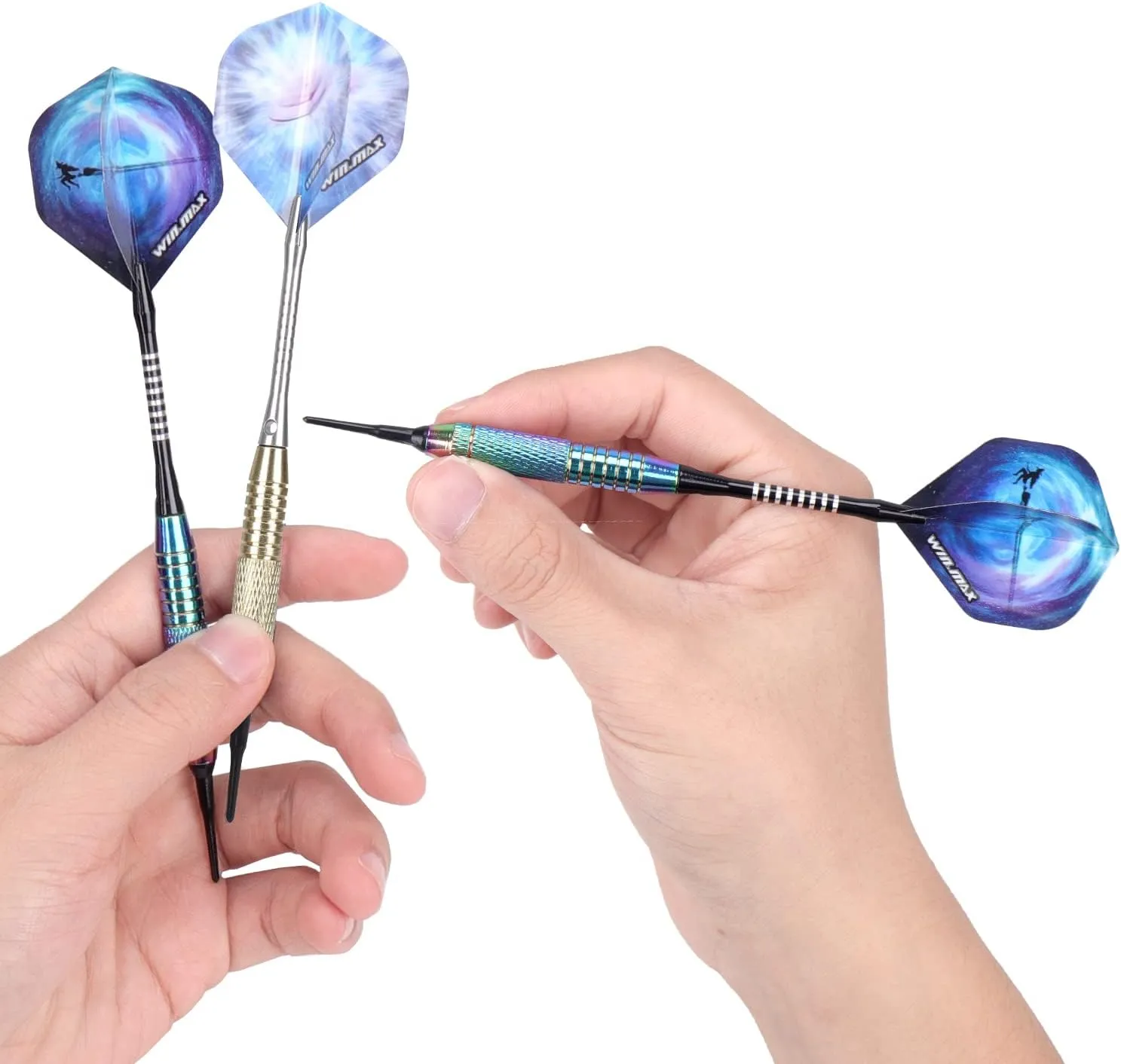 WIN.MAX Darts Plastic Tip - Soft Tip Darts Set - 12 Pcs 18 Gram with 100 Extra Dart Tips 12 Flights Flight Protectors and Wrench for Electronic Dart Board