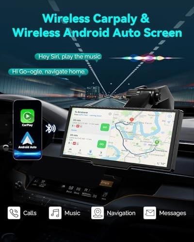 Wireless Carplay Screen for Car, 10.26" Android Auto Screen Compatible with A-pple CarPlay, 4K Front & 1080P Rear Cameras Loop Recording, FM, AUX, BT, MirrorLink, Voice Control, Navigation for iOS 10 