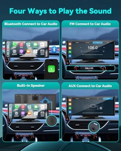 Wireless Carplay Screen for Car, 10.26" Android Auto Screen Compatible with A-pple CarPlay, 4K Front & 1080P Rear Cameras Loop Recording, FM, AUX, BT, MirrorLink, Voice Control, Navigation for iOS 10 