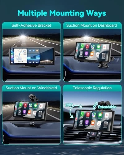 Wireless Carplay Screen for Car, 10.26" Android Auto Screen Compatible with A-pple CarPlay, 4K Front & 1080P Rear Cameras Loop Recording, FM, AUX, BT, MirrorLink, Voice Control, Navigation for iOS 10 