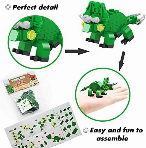 WODMAZ 24 Packs Dinosaur Building Blocks, 6 in 1 Dinosaur Toys Building Set for Kids Goodie Bags Birthday Gifts, Easter Basket Stuffers, Valentine Party Favor