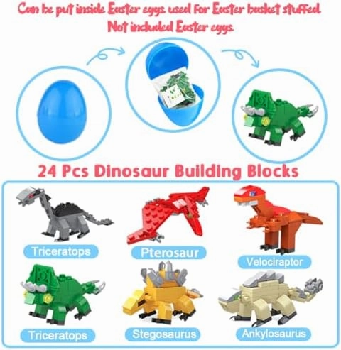 WODMAZ 24 Packs Dinosaur Building Blocks, 6 in 1 Dinosaur Toys Building Set for Kids Goodie Bags Birthday Gifts, Easter Basket Stuffers, Valentine Party Favor