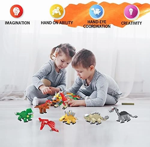 WODMAZ 24 Packs Dinosaur Building Blocks, 6 in 1 Dinosaur Toys Building Set for Kids Goodie Bags Birthday Gifts, Easter Basket Stuffers, Valentine Party Favor
