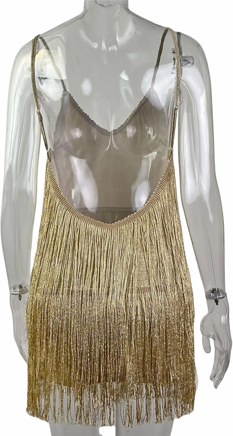 Women's Gatsby 20S Flapper Roarin Cocktail Vintage Tassel Mini Dress, Wedding Fringe Party Club Mini Glitter Dress